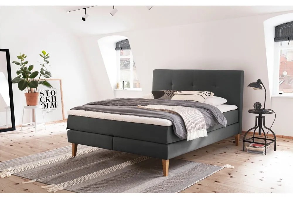 Antracytowe łóżko boxspring 160x200 cm Stockholm – Meise Möbel