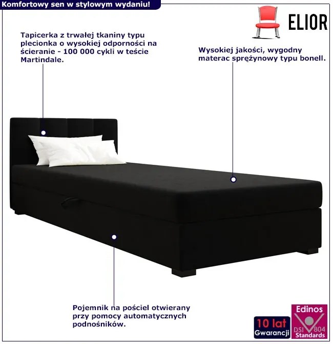 Czarny tapczan jednoosobowy 120x195 cm - Lesi 7X