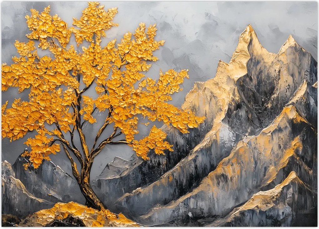 Obraz – Złote drzewo w górach (70x50 cm)