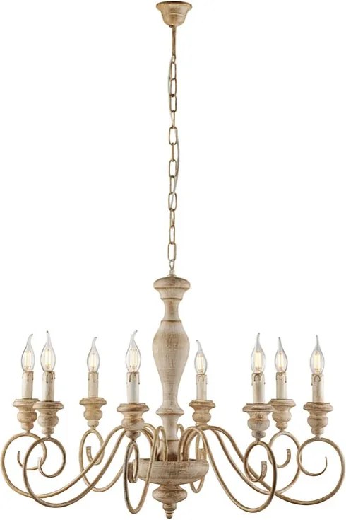 Żyrandol Cascina z drewna i żelaza w kolorze białym i gołębiej szarości, 8 świateł, 121 Ø82 BL265-8-BT