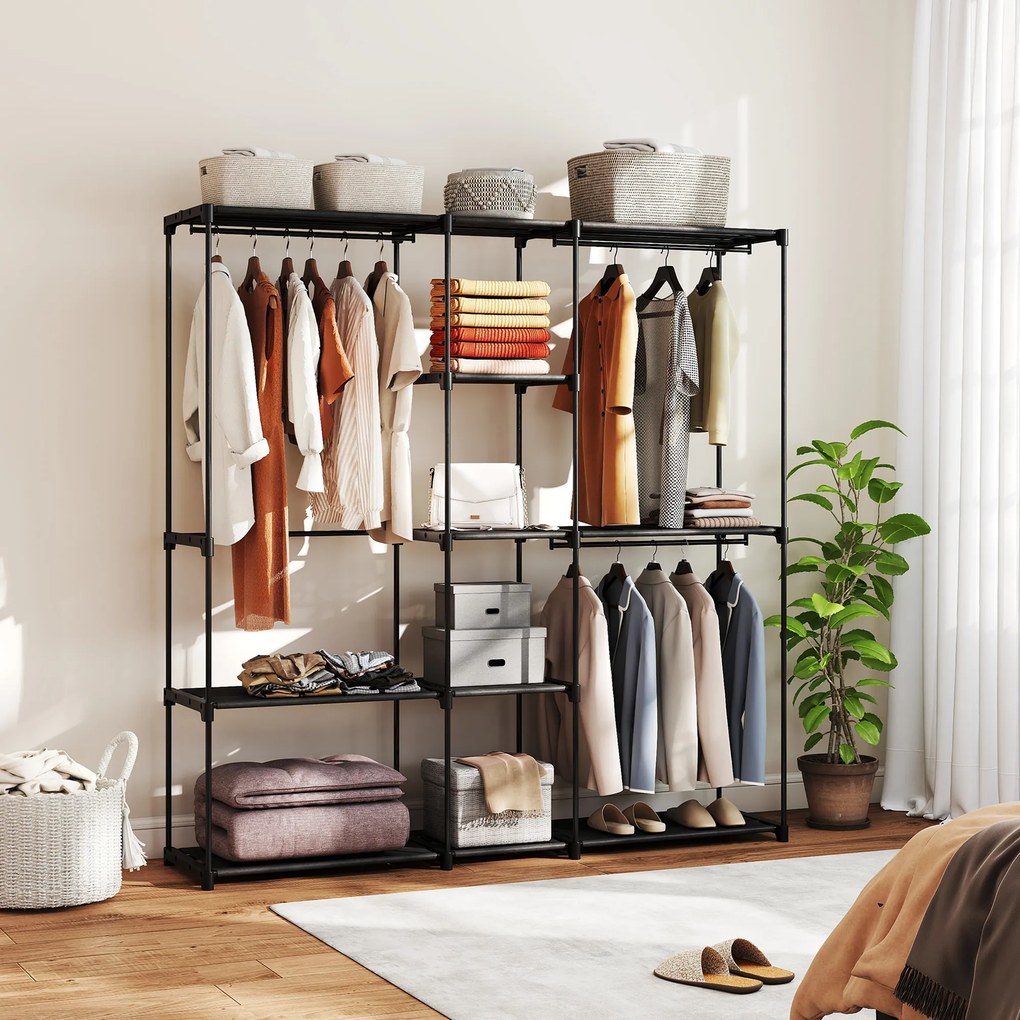 HOMCOM Szafa materiałowa z drążkiem na ubrania 182x43x185 cm Czarna | Aosom PL
