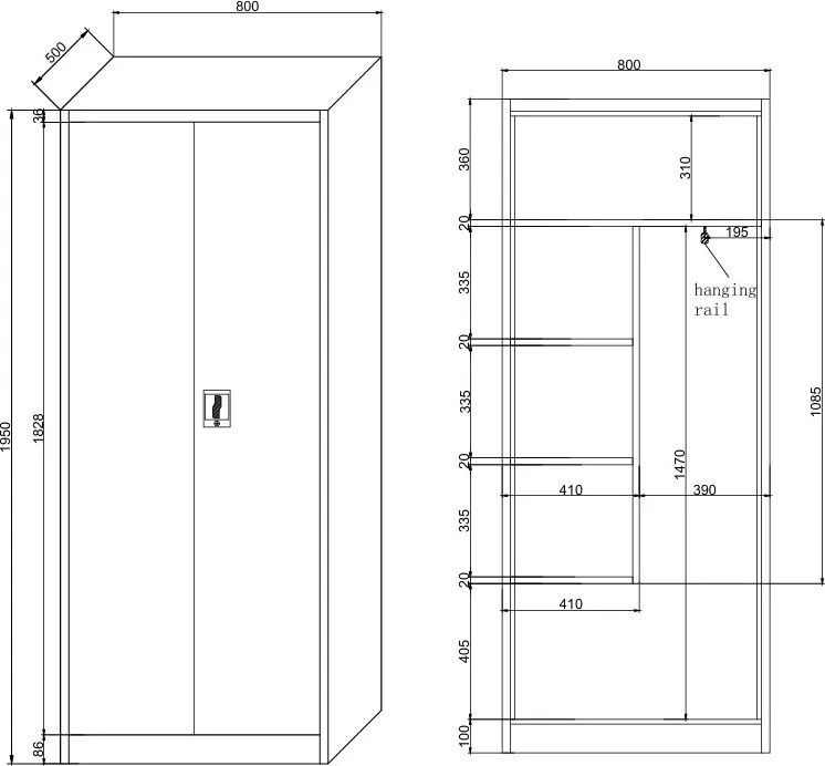 Uniwersalna szafka metalowa, 4 półki, 1950 x 800 x 500 mm, niebieskie drzwi