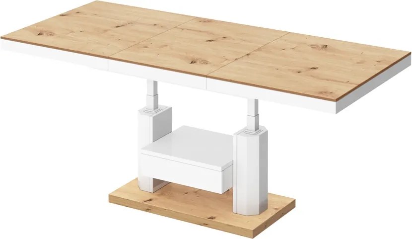 Nowoczesny ławostół z półką i szufladą Quadro Max Hubertus dąb/biały