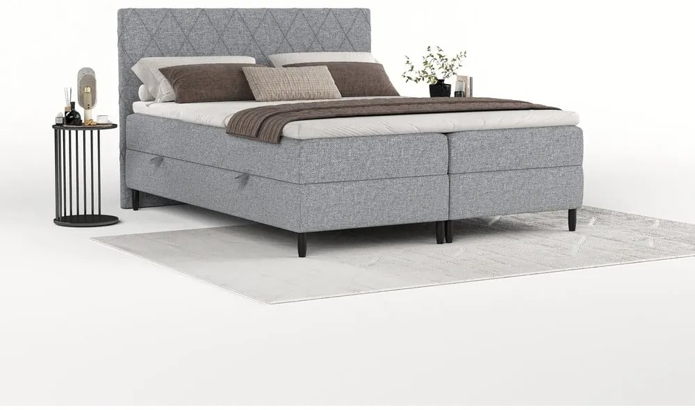 Szare łóżko boxspring ze schowkiem 180x200 cm Gwen – Maison de Rêve
