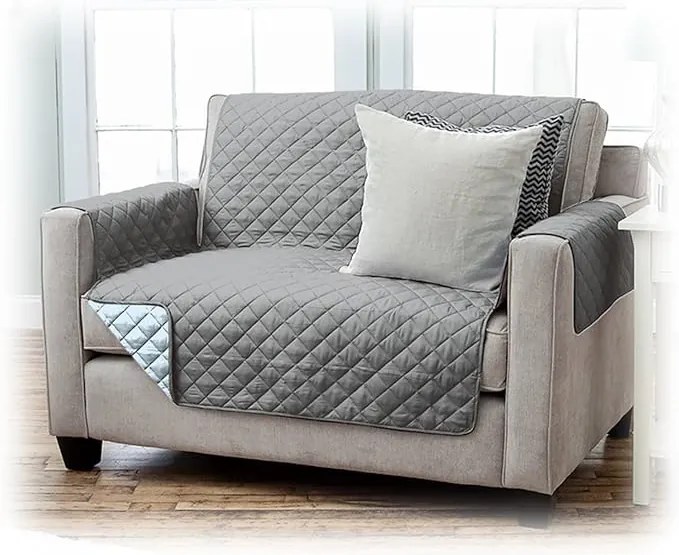 Pikowany pokrowiec VIVA na sofę 2-osobową, kolor ciemnoszary/jasnoszary