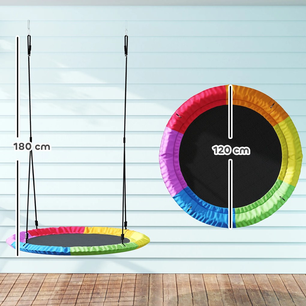 AIYAPLAY Huśtawka Gniazdowa Regulowana Ø 120 cm, Udźwig 300 kg, Dla Dzieci 3-8 lat, 120 x 120 x 180 cm, Wielokolorowa | Aosom PL