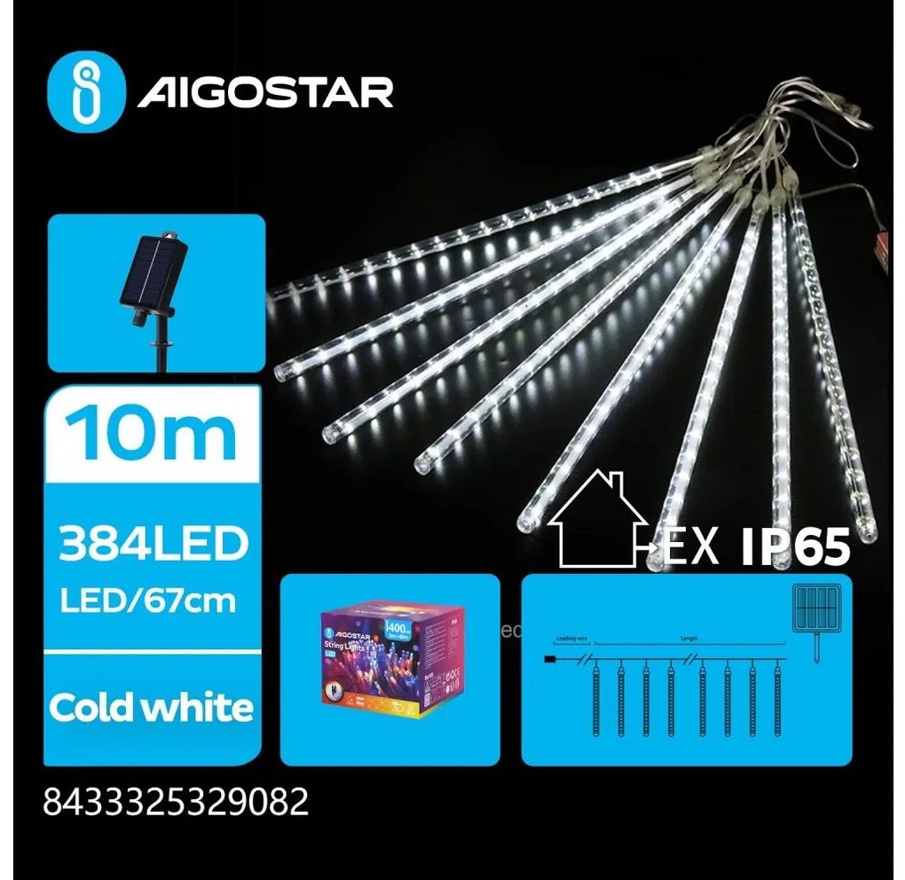 Aigostar - LED 384x solarny łańcuch świąteczny 13m IP65 zimna biel