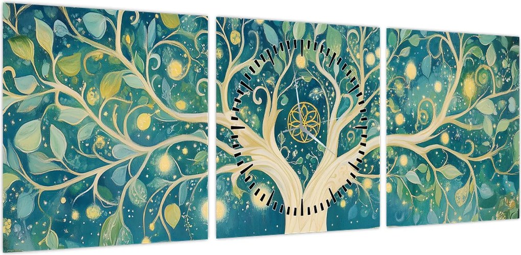 Obraz – Magiczne drzewo ze spiralami (z zegarem) (90x30 cm)