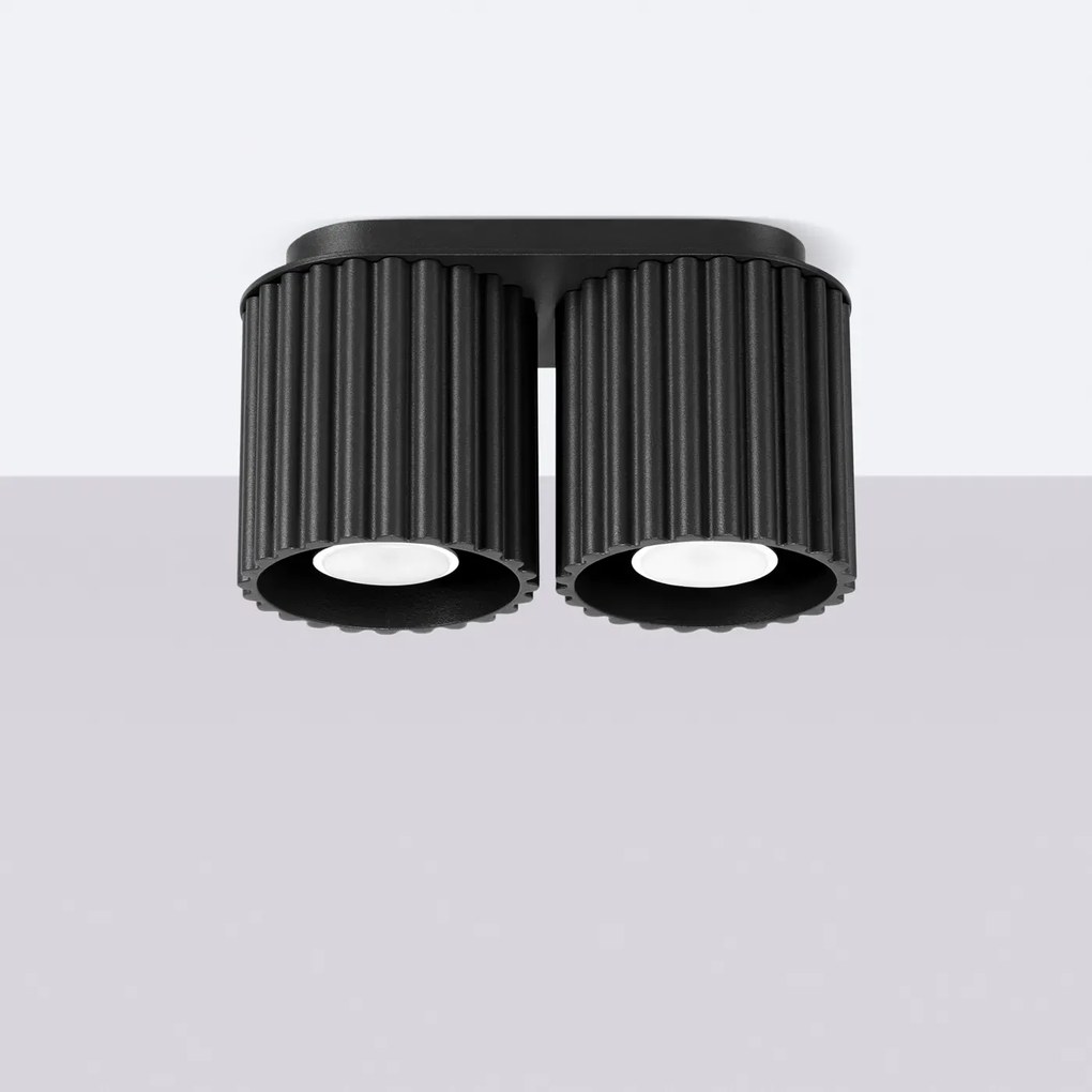 Plafon dwupunktowy AURA 2 czarny GU10 ryflowany SOLLUX LIGHTING