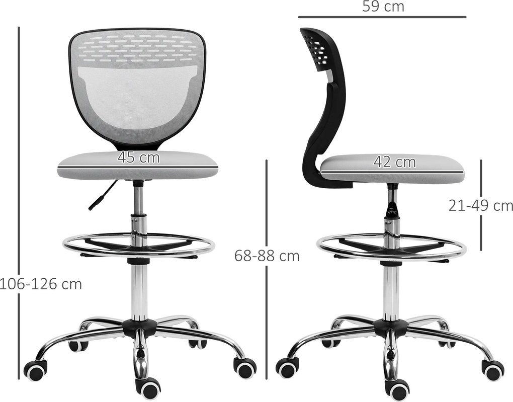 Vinsetto Fotel biurowy, krzesło robocze, fotel do biurka, regulacja wysokości, tapicerowany, jasnoszary | Aosom PL