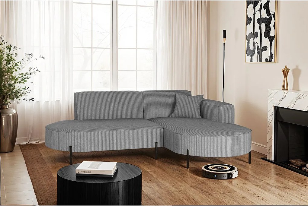 Narożnik w kształcie L Modena Rein, tkanina Poso, Srebrny, Prawy