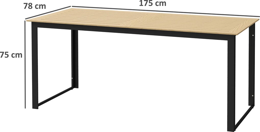 Outsunny Stół Ogrodowy Metalowy 175x78 cm Odporny na Warunki Atmosferyczne Stół Balkonowy z Efektem Drewna, Antypoślizgowy Stół do Jadalni Czarny