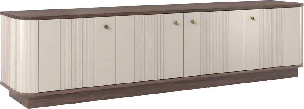 Szafka RTV Vesper 4D 187 cm na cokole - kaszmir / orzech / złote uchwyty
