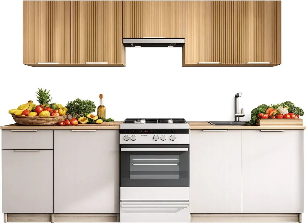 Zestaw mebli kuchennych orzech / kaszmir 240 cm G8-G74