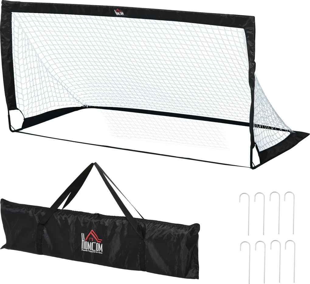 Bramki do piłki nożnej HOMCOM, siatka na piłkę, zestaw 2 mini bramek, składane, metal, tkanina Oxford, dla dzieci, na zewnątrz, czarne, 183 x 90 x 90 cm