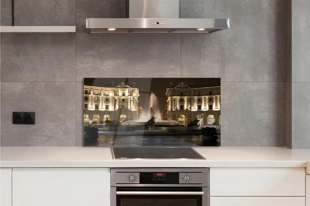 Szkło do Kuchni na Ścianę Rzymska Fontanna pod Nocnym Niebem