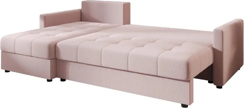 Rozkładana narożna sofa VENORIA 220x143 cm, pudroworóżowa, uniwersalna + 2 poduszki GRATIS