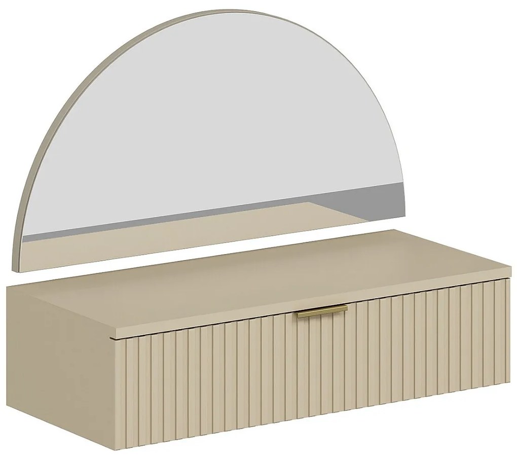 Toaletka wisząca z lustrem i oświetleniem LED - 1 szuflada - Beżowy - FRALYN marki Pascal Morabito