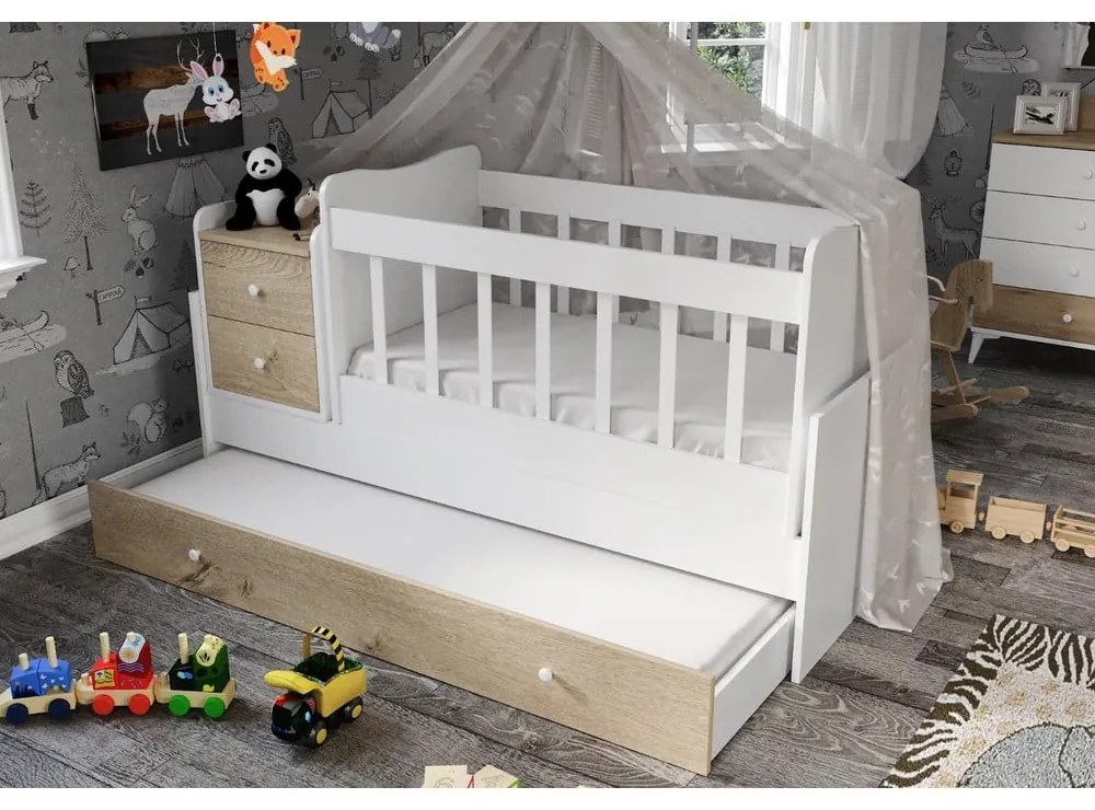 Białe/naturalne łóżeczko ze schowkiem 60x120 cm Sansa – Kalune Design