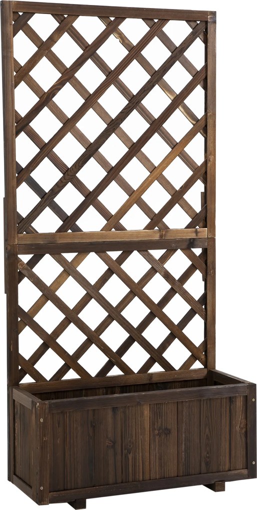 Outsunny Skrzynka na Kwiaty z Kratką Drewniana Pergola dla Roślin Pnących Kolor Węglowy 72.5x31.5x149.5cm | Aosom PL