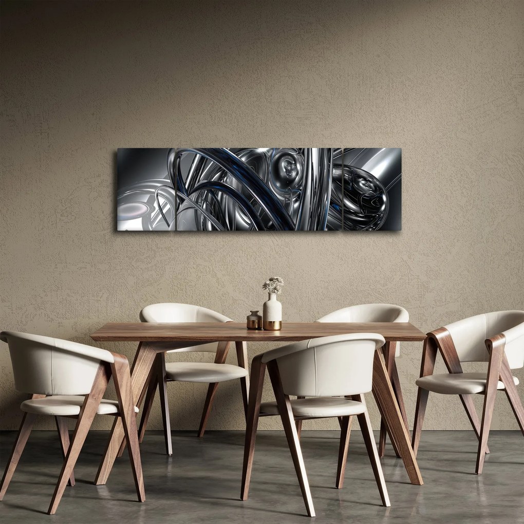 Obraz szarej abstrakcji z niebieskim (170x50 cm)