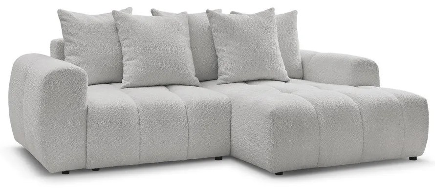 Jasnoszary rozkładany/ze schowkiem narożnik z materiału bouclé (prawostronny/z szezlongiem) Roxelane – Bobochic Paris