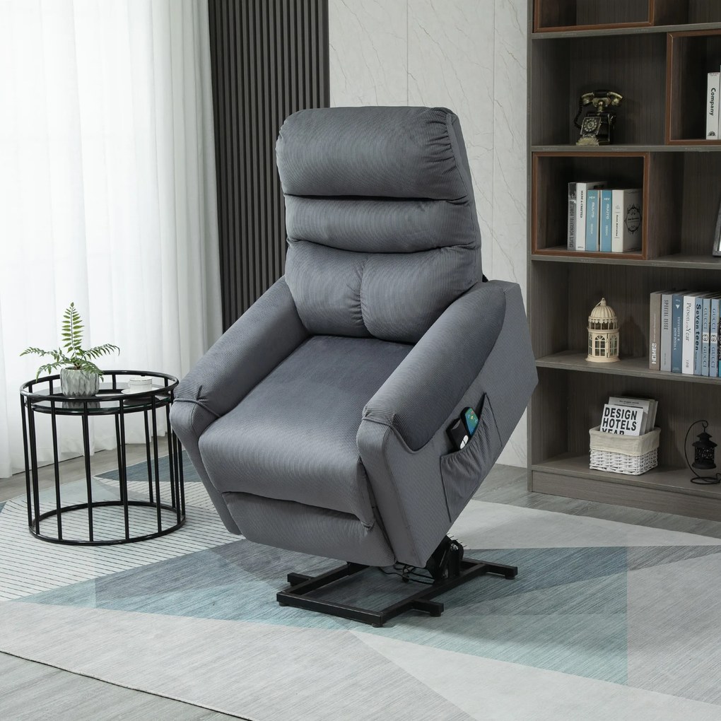 HOMCOM Fotel TV z masażem i ogrzewaniem funkcja ułatwiająca wstawanie ciemnoszary 79x97x103 cm | Aosom PL