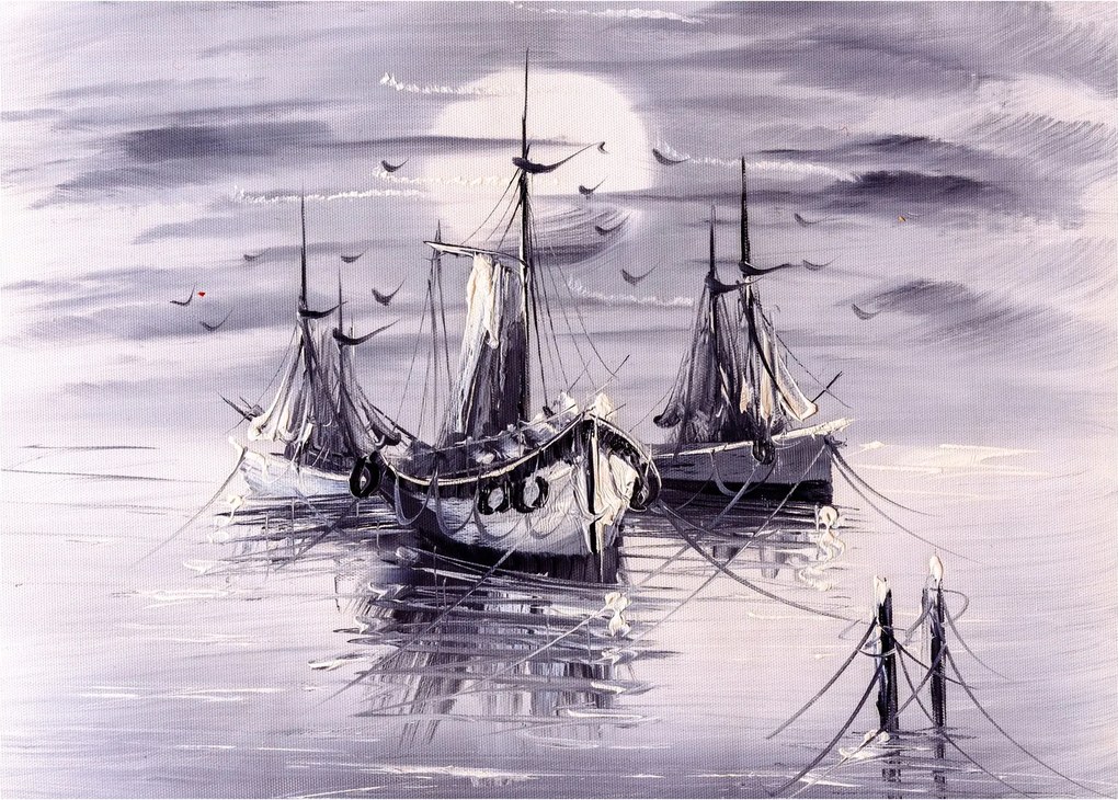 Obraz na szkle - Port, obraz olejny (70x50 cm)