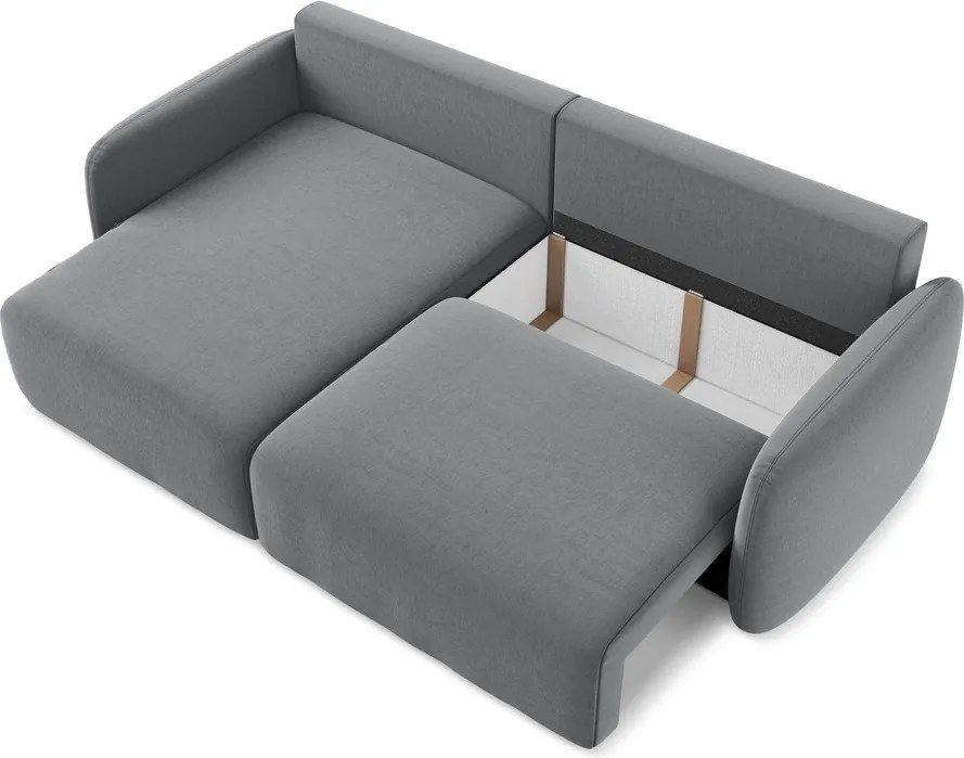 Szary aksamitny rozkładany/ze schowkiem narożnik (lewostronny/z szezlongiem) Kalena – Makamii