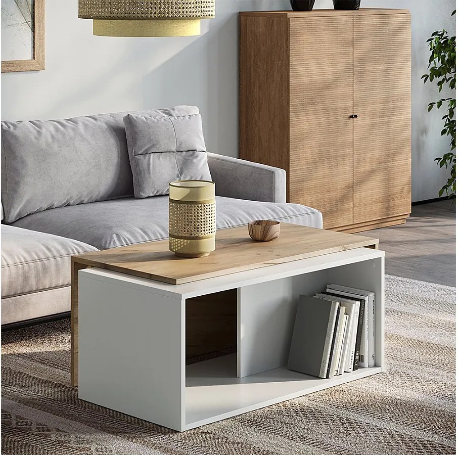 Stolik kawowy biały/złoty dąb 90x48x40 paul