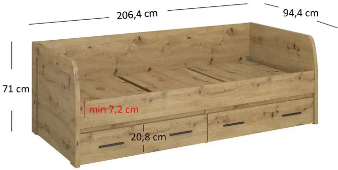 Młodzieżowe Łóżko Z Szufladami 90X200 Dąb Artisan W4-R44