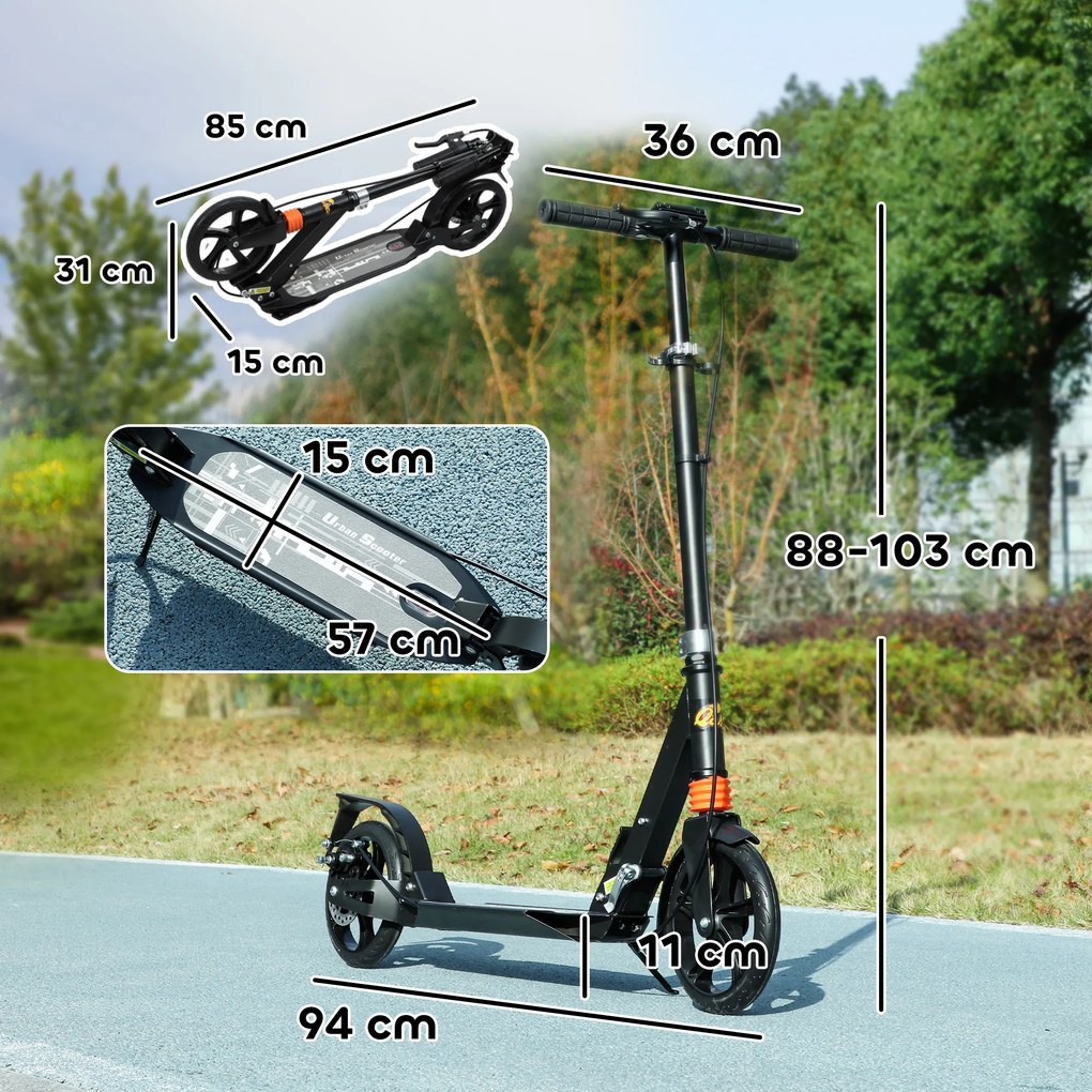 AIYAPLAY Hulajnoga dziecięca Scooter z regulowanymi uchwytami, składana hulajnoga dla dzieci 6-12 lat, 94 x 36 x 88-103cm, Czarny