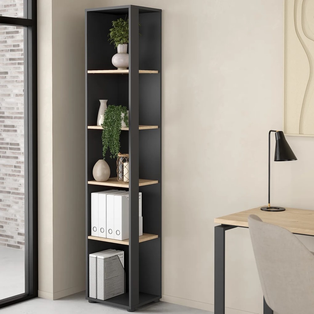 Wąski regał biurowy słupek 4 półki Sign 40 jackson hickory/szary mat