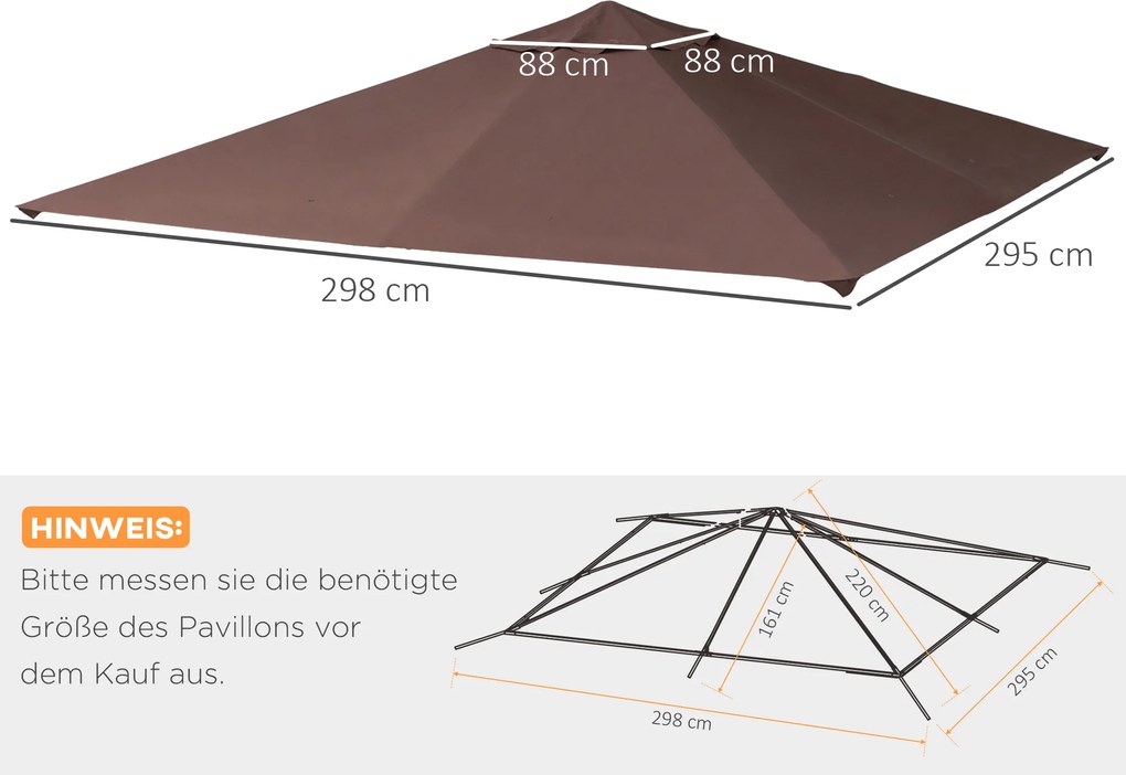 Outsunny Zamienny dach do pawilonu ogrodowego, poliester, 2,98 x 2,95 m, kolor kawa