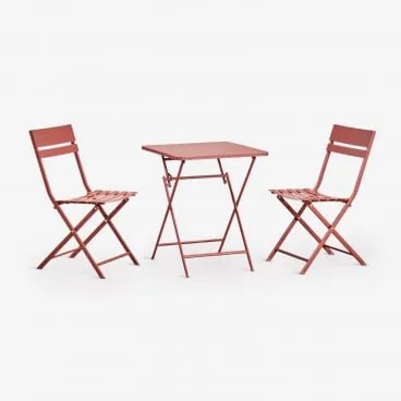 Zestaw Składany Stół Kwadratowy 60x60 Cm I 2 Krzesła Ogrodowe Ze Stali Tamarit Terracota - Sklum