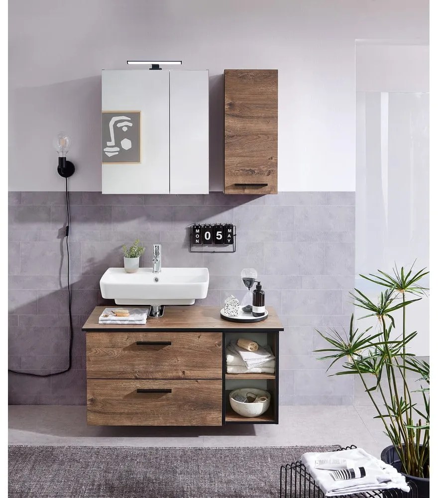 Brązowa szafka pod umywalkę bez baterii w dekorze dębu 71x51 cm Set 374 – Pelipal