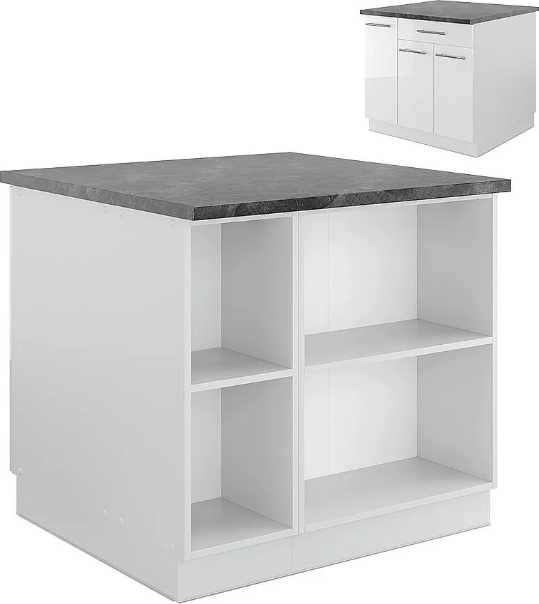 Wyspa kuchenna biały wysoki połysk/biały 90x60x82 fame-line