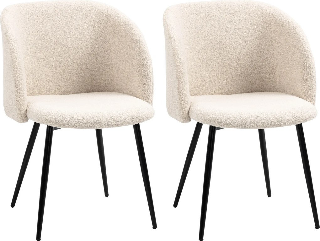 HOMCOM Zestaw 2 krzeseł jadalnych, krzesła tapicerowane z materiału, krzesła kuchenne ze stalowymi nogami, z ergonomicznym oparciem, kremowe