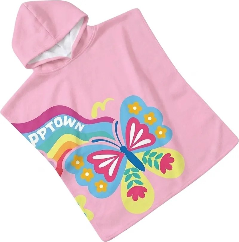 Dzieci ponczo BUTTERFLY różowe 60x120 cm