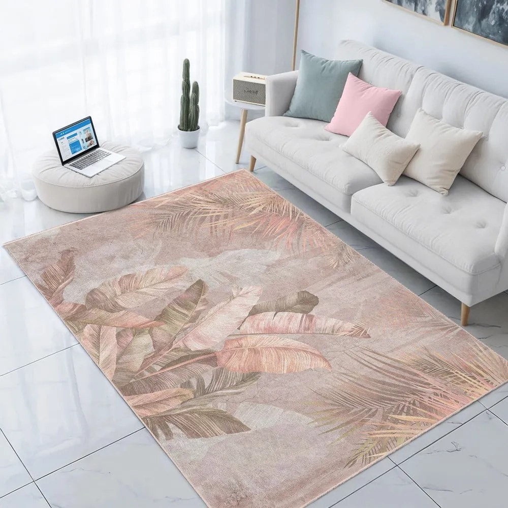 Beżowy dywan odpowiedni do prania 160x230 cm Dusty Leaves – Mila Home