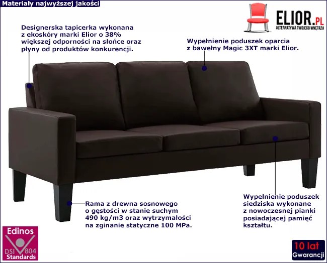 Brązowa tapicerowana sofa do salonu - Clorins 3X