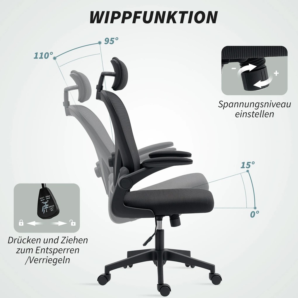 HOMCOM Fotel biurowy ergonomiczny z regulacją podłokietników i wsparciem lędźwiowym fotel do pracy czarny | Aosom PL
