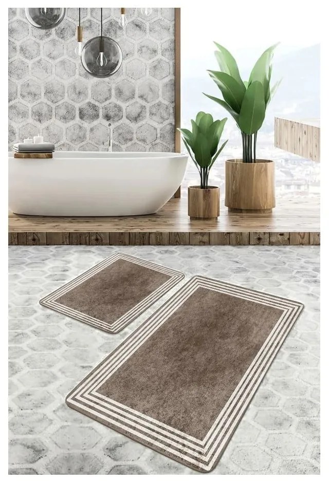Szarobrązowe aksamitne dywaniki łazienkowe zestaw 2 szt. 60x100 cm – Mila Home