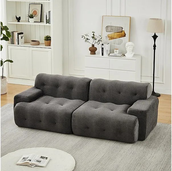 Modułowa 2-osobowa kanapa z tkaniny Chenille, głębokość siedziska 68cm, 224×104×66cm, Szary