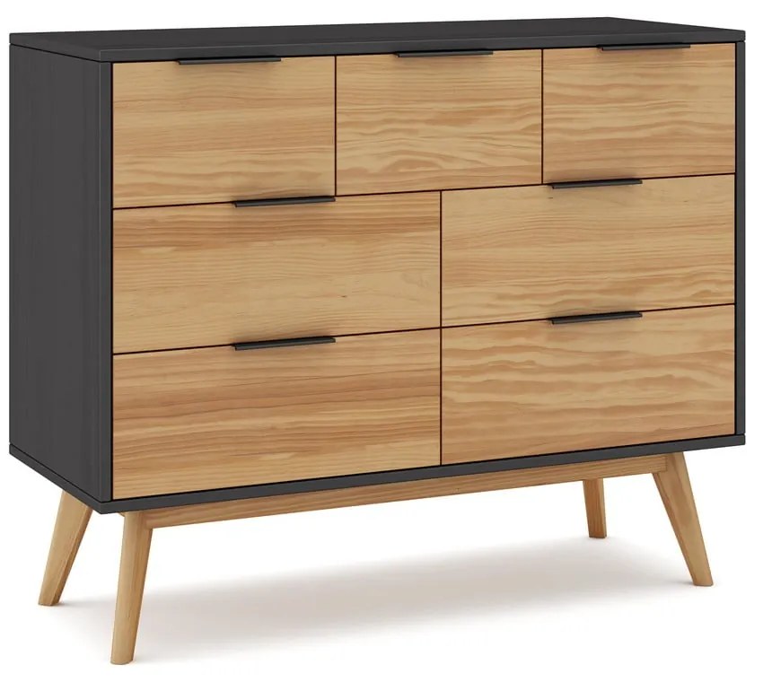 Czarno-naturalna niska komoda z drewna sosnowego 120x83 cm Lavis – Marckeric