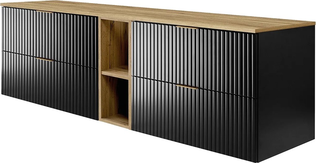 Szafka pod umywalkę, Czarny / Dąb Craft + złoty uchwyt, 180 x 57 x 46 cm + Blat