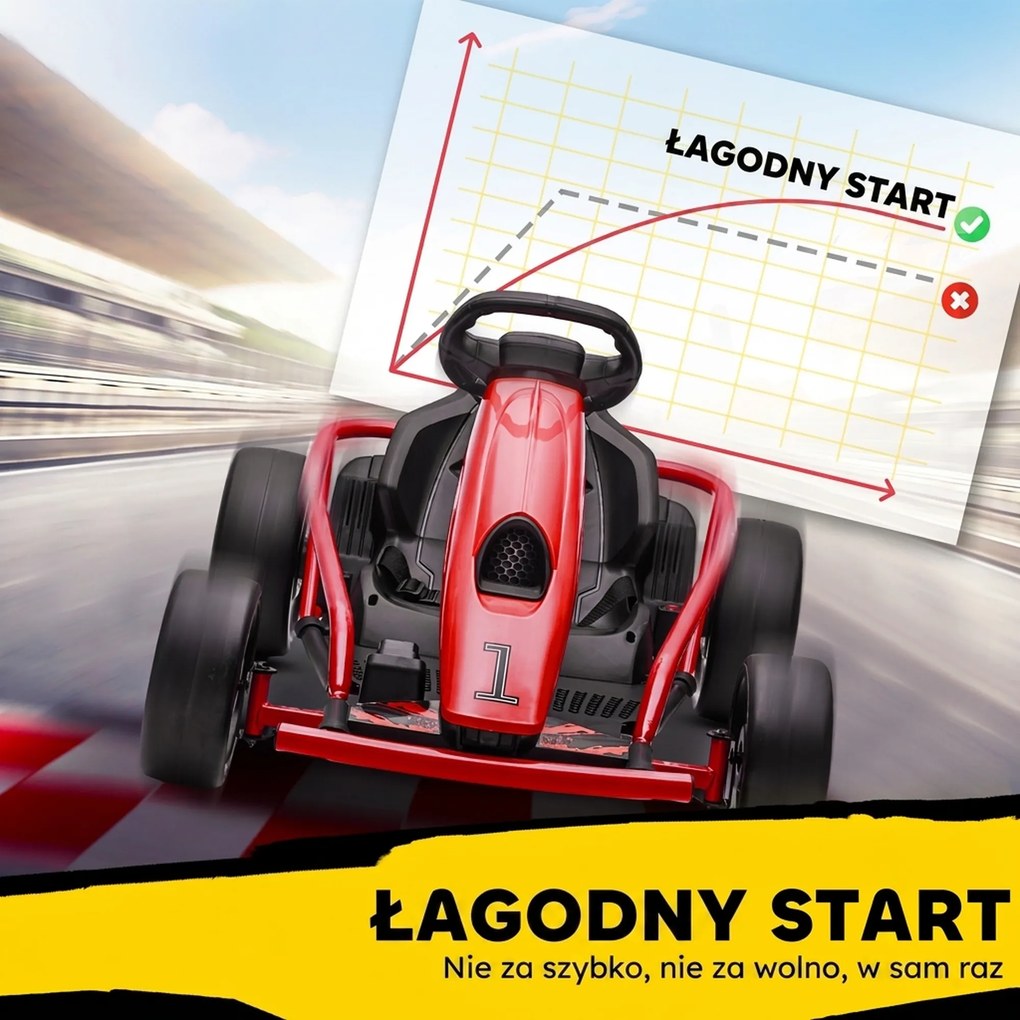 HOMCOM 24 V elektryczny gokart dla dzieci do 13 km/h z funkcją driftu, 2 silniki, dla 8–12 lat, czerwony | Aosom PL