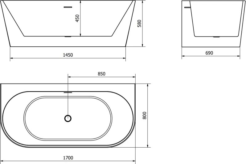 Mexen Oval+ wanna wolnostojąca przyścienna 170 x 80 cm, biała, przelew biały - 52681708000-20