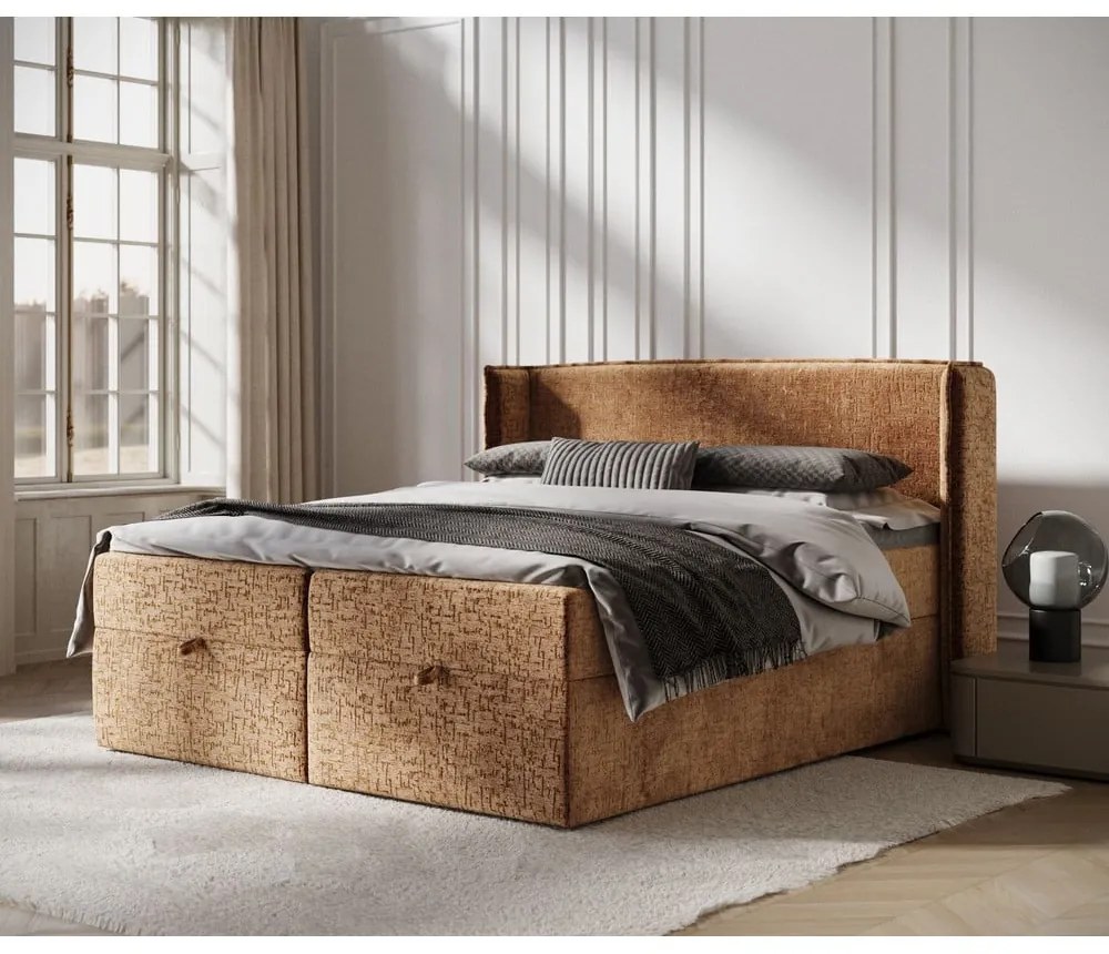 Pomarańczowe łóżko boxspring ze schowkiem 180x200 cm Passion – Maison de Rêve