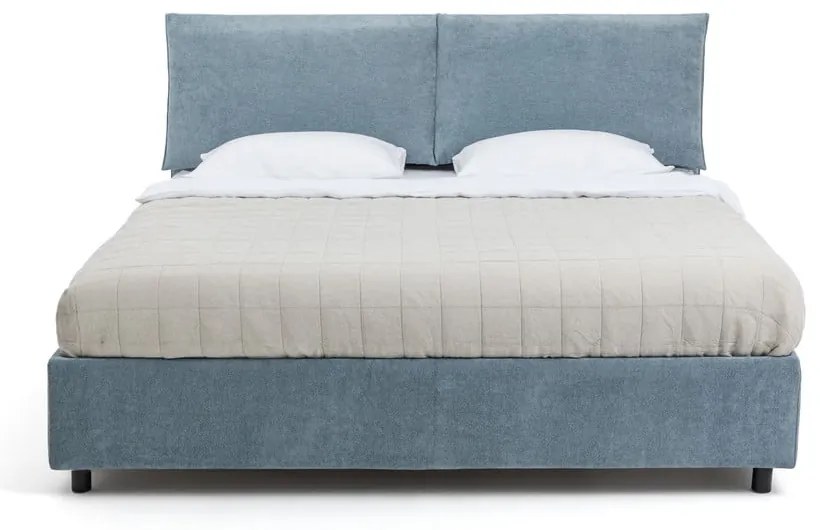 Niebieskie tapicerowane łóżko dwuosobowe ze schowkiem z materacem i stelażem 180x200 cm Myra Pillow – Bonami Selection